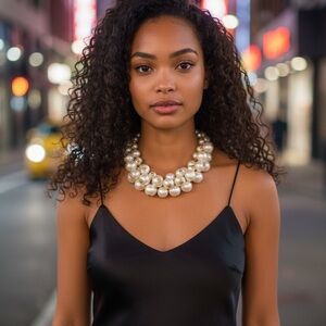 N149  Large Faux Pearl Cluster Choker adjustable- last photo for comparison